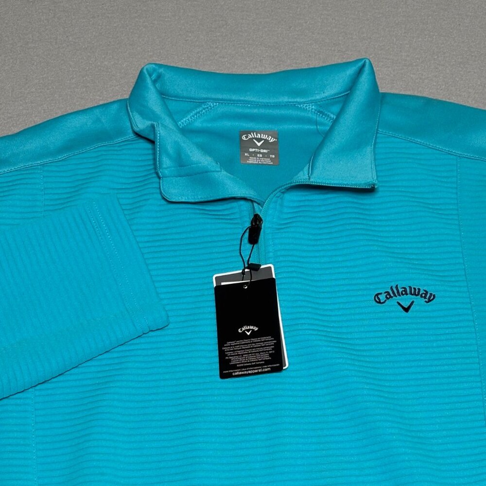 Callaway Opti Dri Scuba Blue 1/4 Zip Ribbed Mock Pullover Men’s Size XL UV NWT